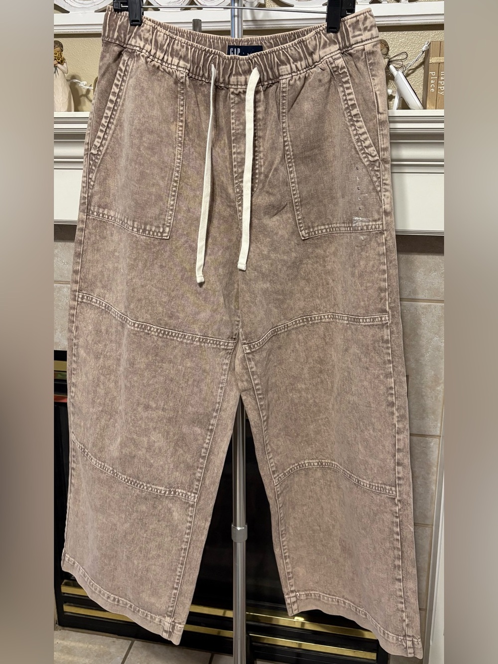 Gap Denim High Rise Wide Leg Pants Womens XL Tan Brown Acid Wash Utility New